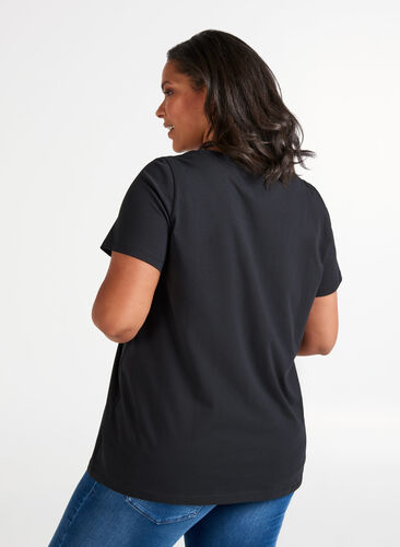 Kortärmad bomulls t-shirt med tryck, Black, Model image number 1