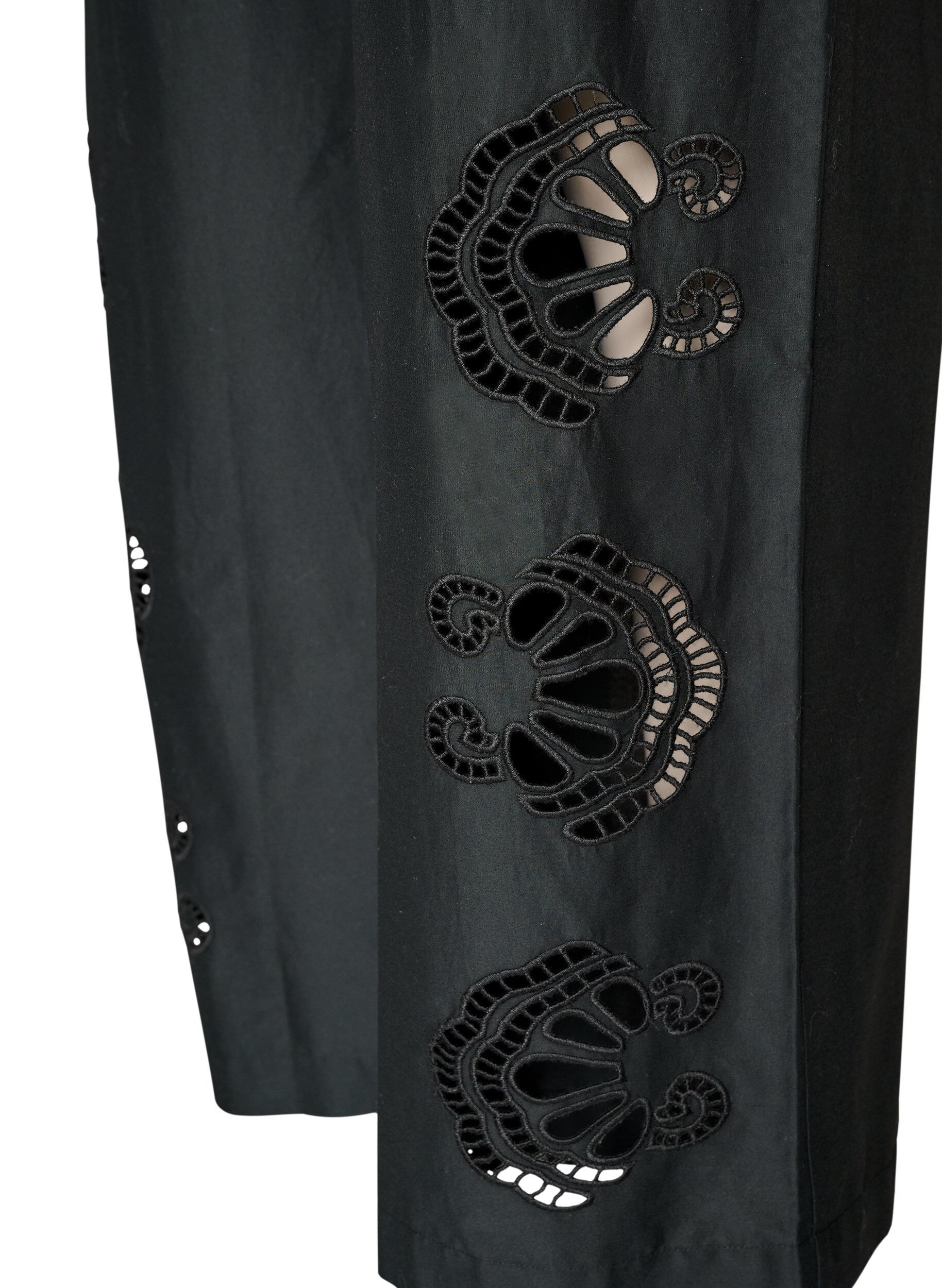 ZizziByxor i bomull med broderade utsk&auml;rningar, Svart, Packshot image number 3