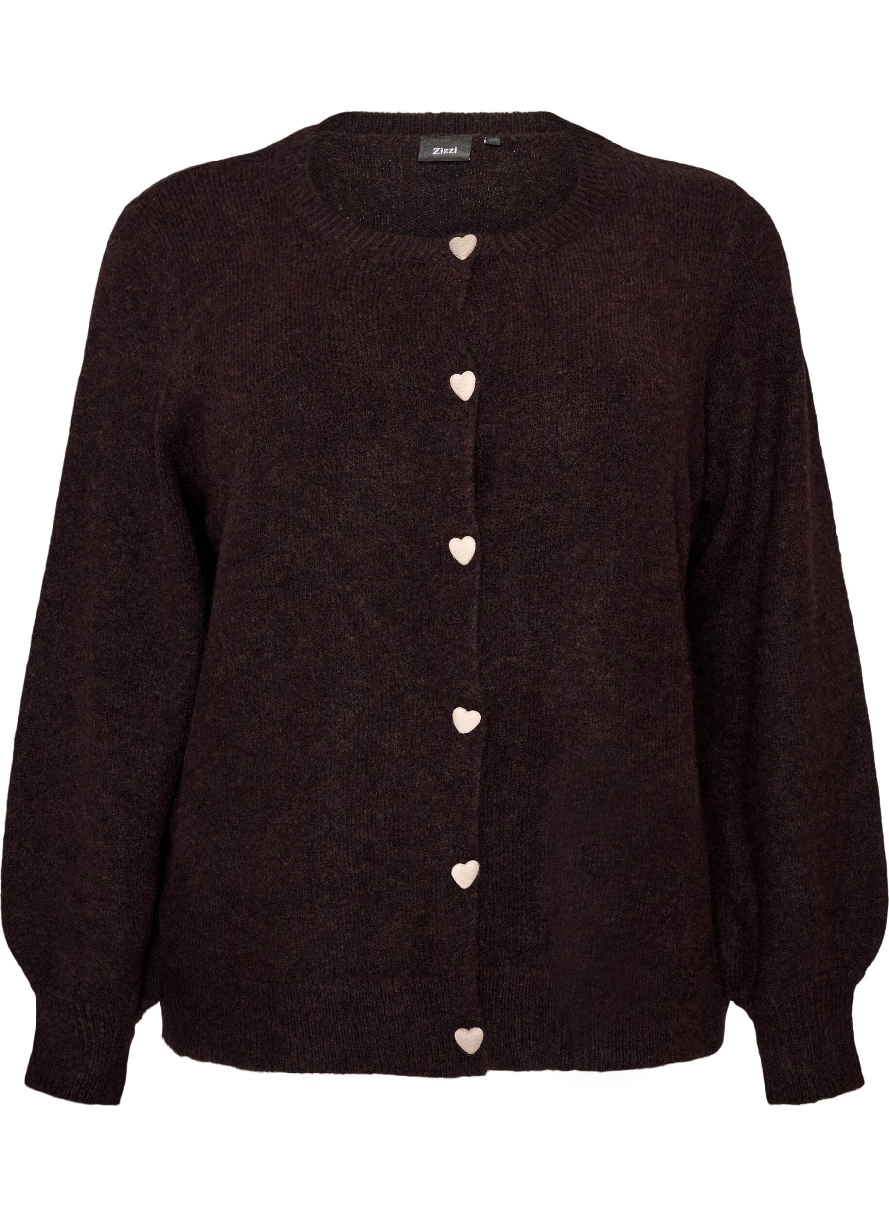 ZizziCardigan med hj&auml;rtformade knappar, Brun, Packshot image number 0