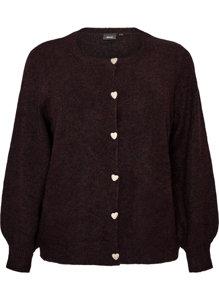Cardigan med hj&auml;rtformade knappar, Brun, Packshot image number 0