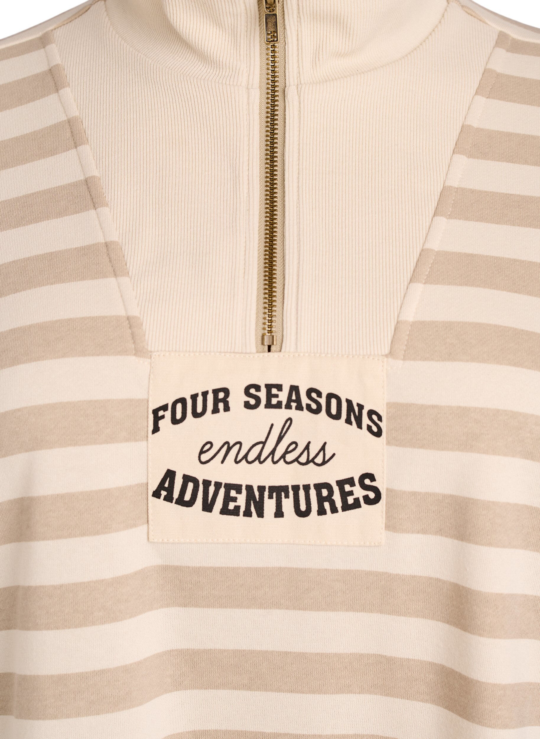 Zizzi Randig sweatshirt med h&ouml;g hals och dragkedja, Beige, Packshot image number 2