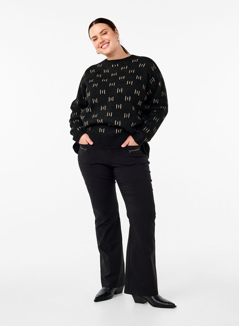 Mönstrad pullover, Black Mel. Nomad, Model image number 2