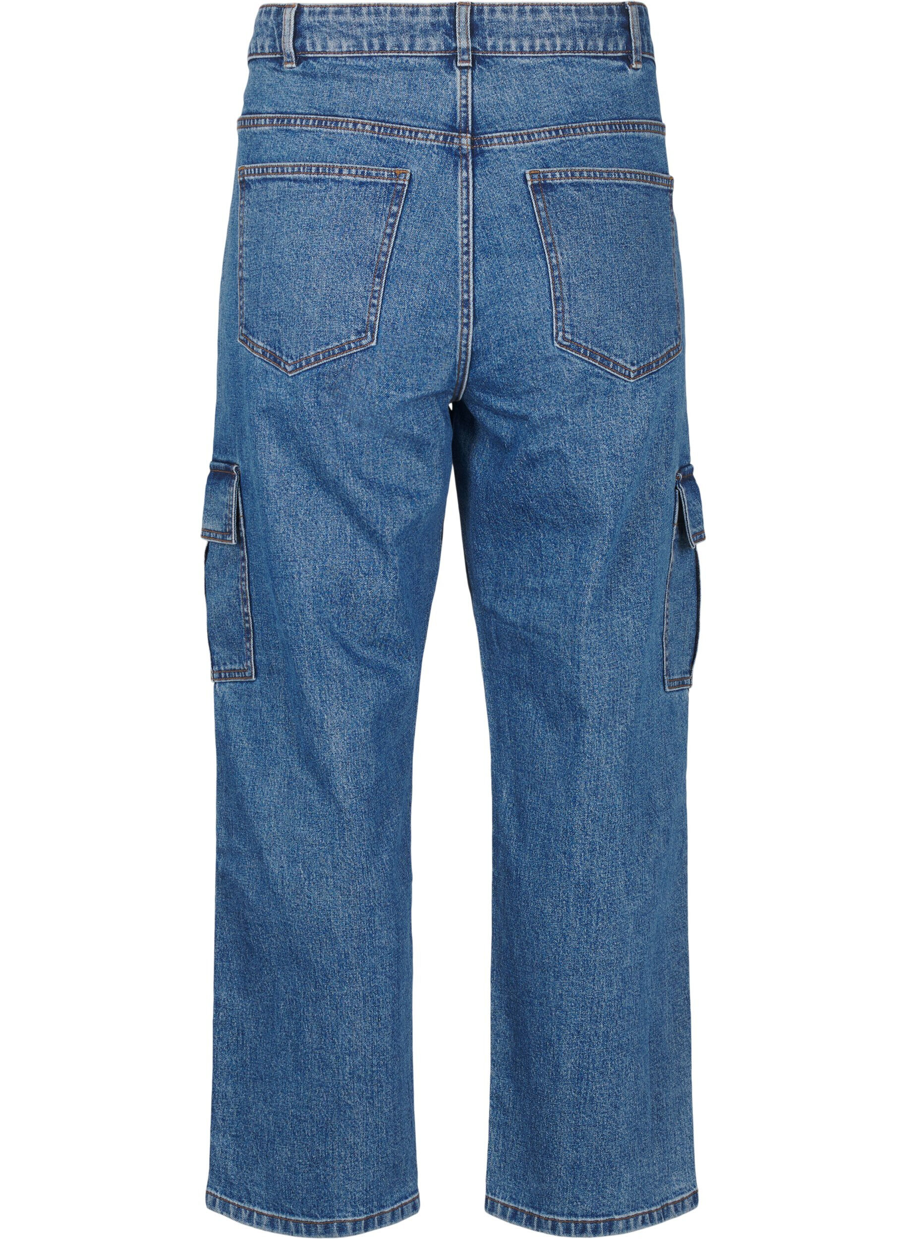 Zizzi Cargojeans med h&ouml;g midja, Blue Denim, Packshot image number 1