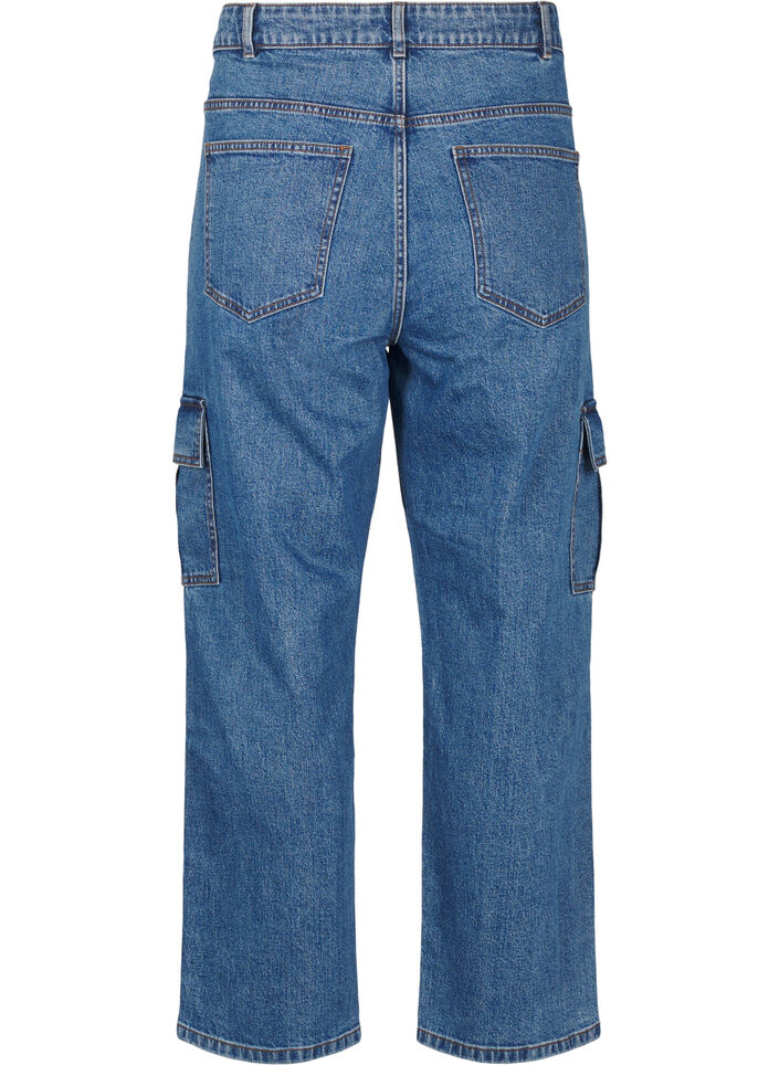 Cargojeans med hög midja, Blue Denim, Packshot image number 1