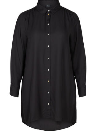 Lång skjorta i viskos med knappar, Black, Packshot image number 0