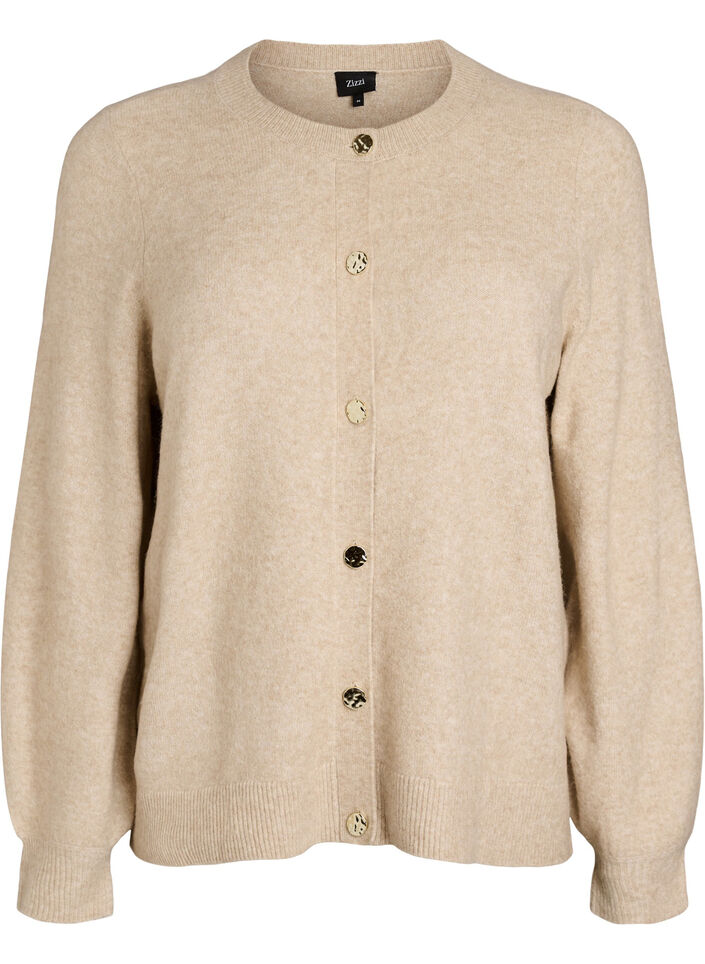 Kofta i mjukt stickat med guldf&auml;rgade knappar, Beige, Packshot image number 0