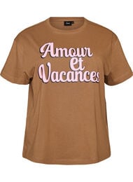 T-shirt i 100% bomull med korta &auml;rmar och tryck, Brun