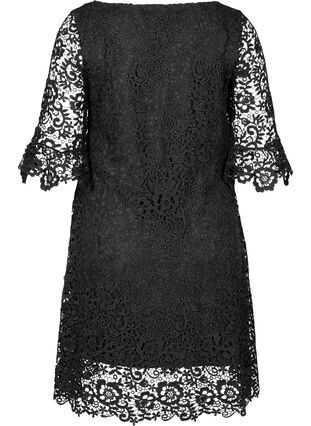 Spetsklänning med 3/4 ärmar, Black, Packshot image number 1