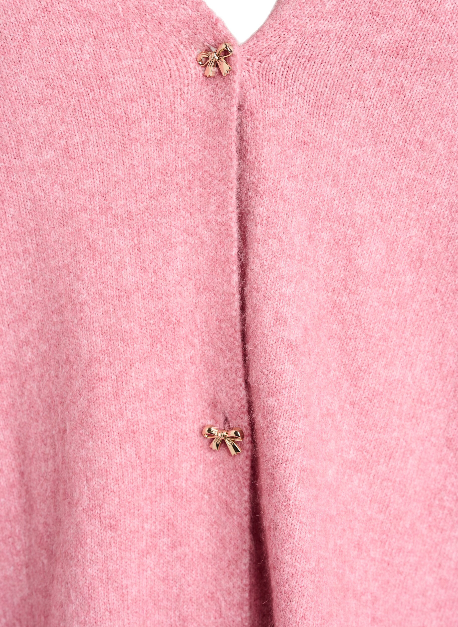 Zizzi Stickad kofta med ull och rosettknappar, Rosa, Packshot image number 2