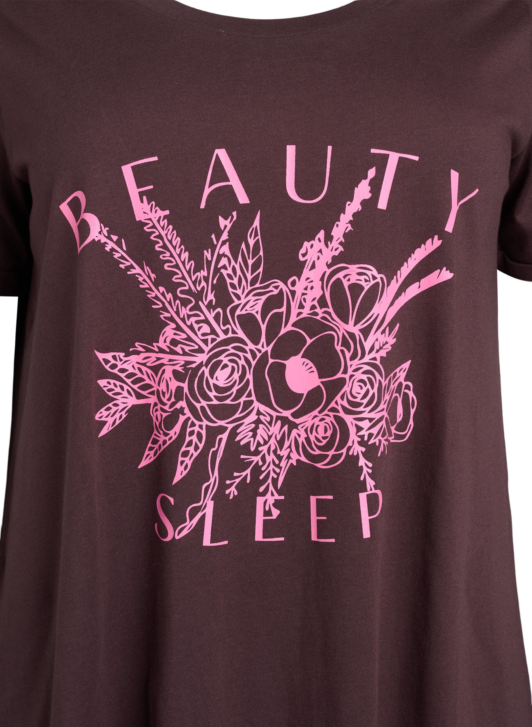 Zizzi Kort&auml;rmat nattlinne i ekologisk bomull, Brun, Packshot image number 2