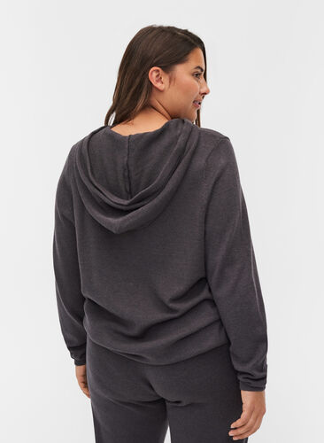 Melerad stickad tröja med huva, Dark Grey Melange, Model image number 1