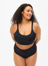 Enfärgad bikiniunderdel med hög midja, Black, Model