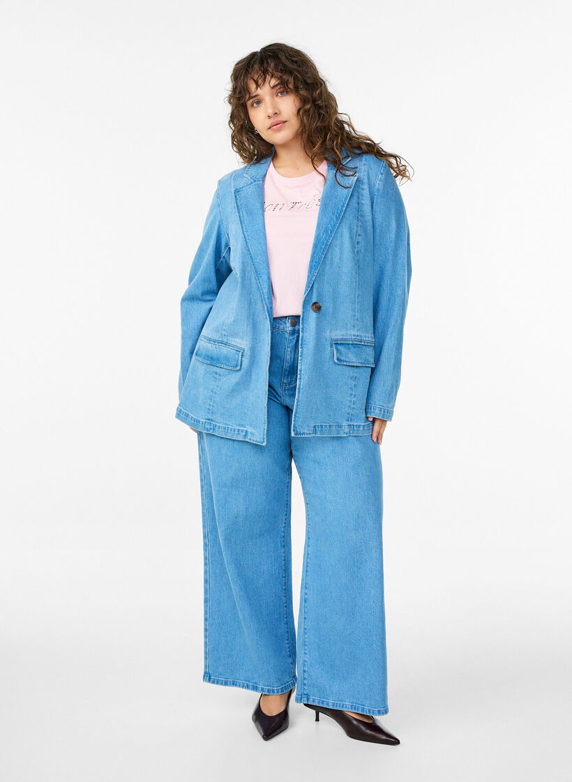 Denimblazer med fickor, Blå, Model image number 1