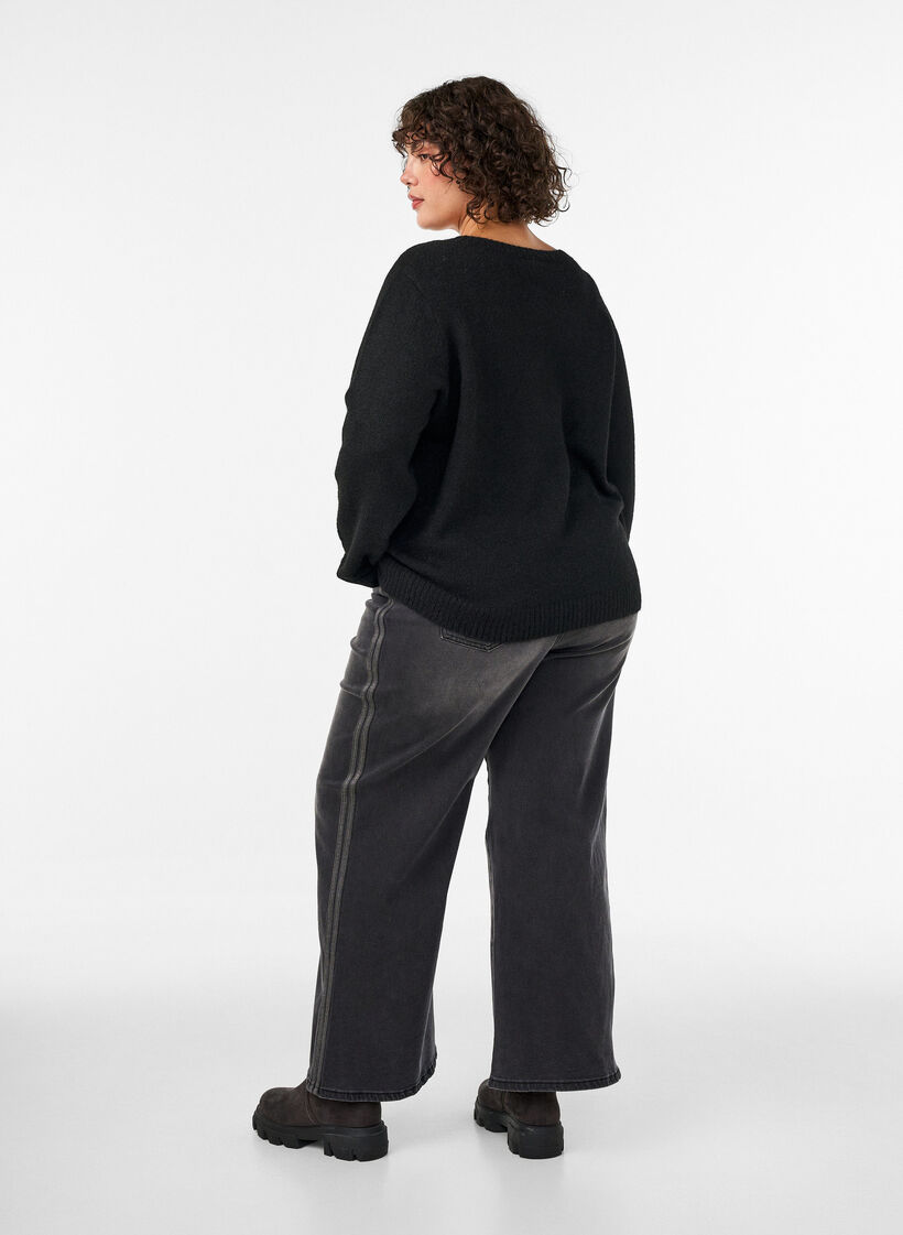 Jeans i bred passform med vertikala denimdetaljer, Gr&aring;, Model image number 1