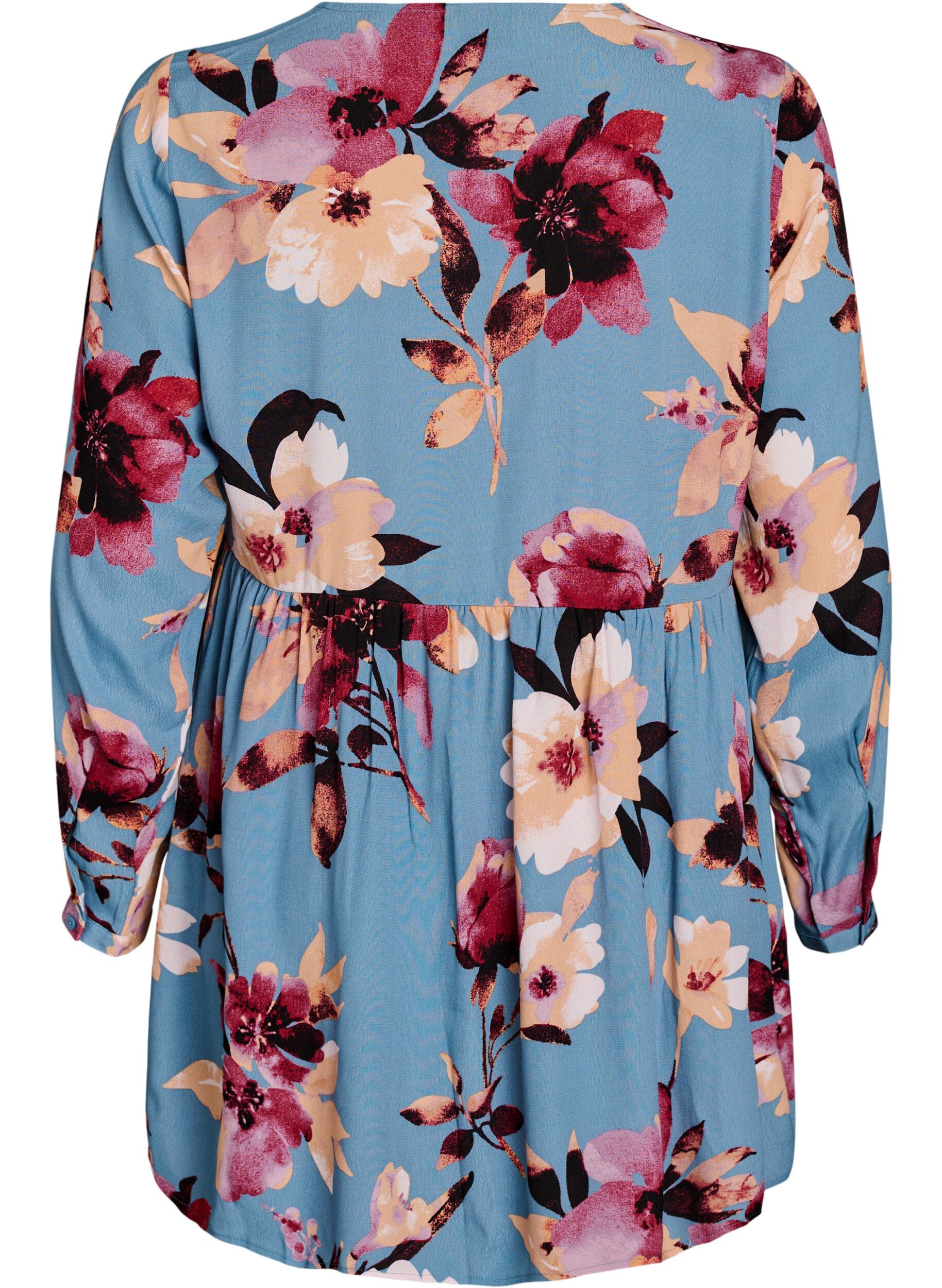 Zizzi L&aring;ng&auml;rmad tunika med sk&auml;rning, Bl&aring;, Packshot image number 1