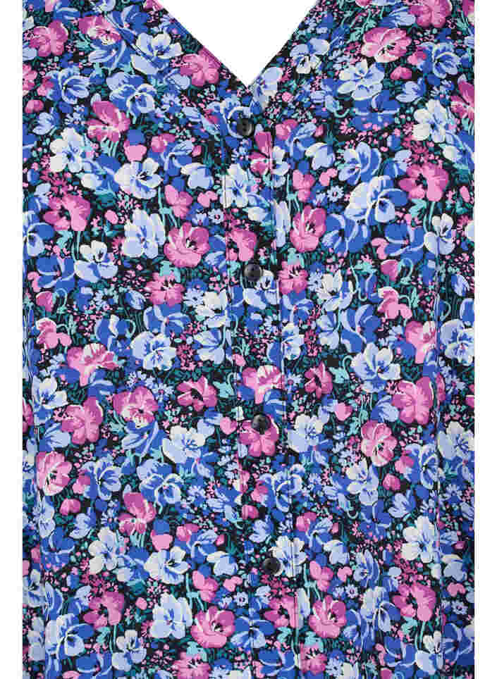 Mönstrad viskostopp med knappar, Pink blue Flower , Packshot image number 2