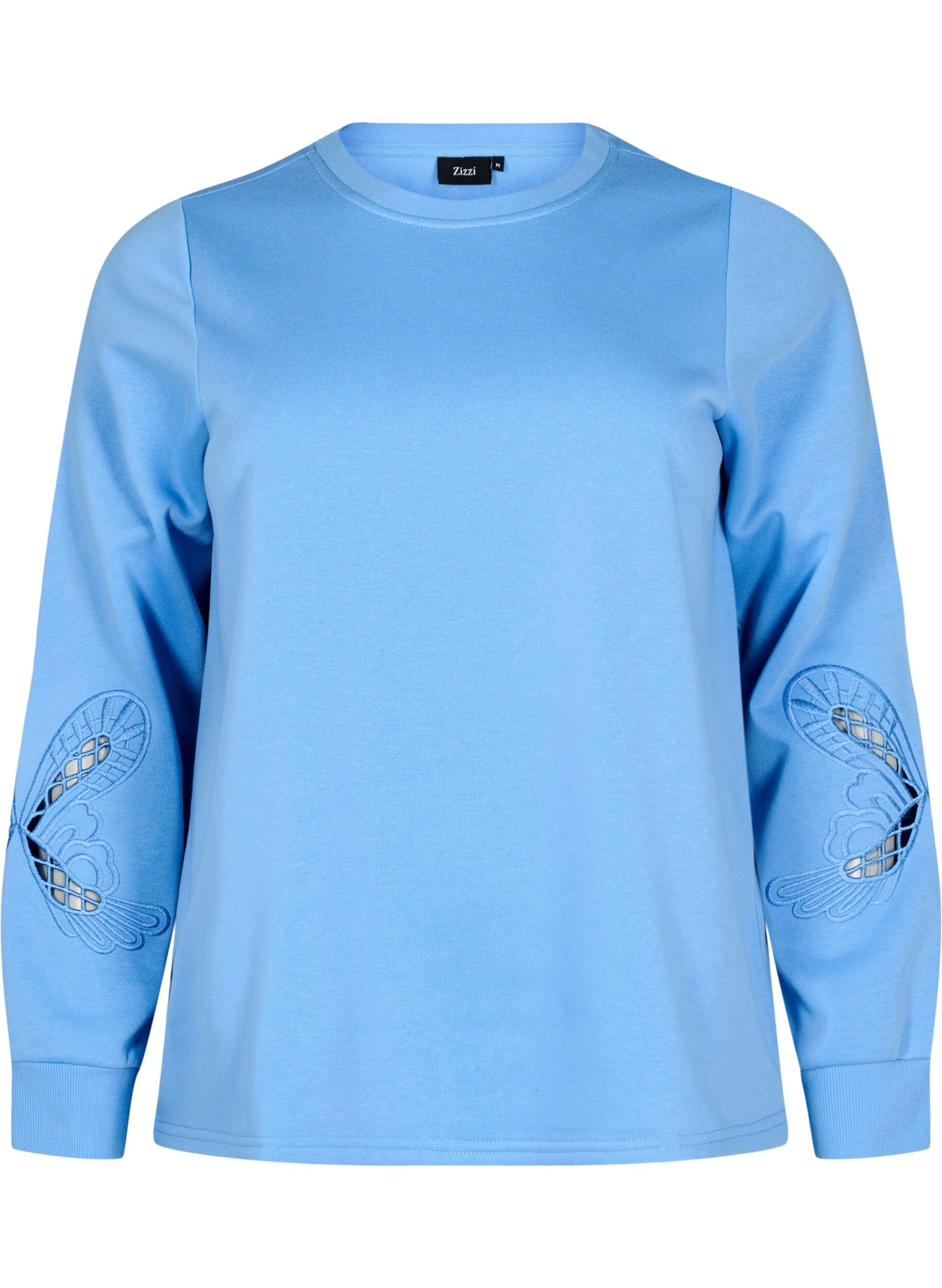 Zizzi Sweatshirt med broderade utsk&auml;rningar, Della Robbia Blue, Packshot image number 0