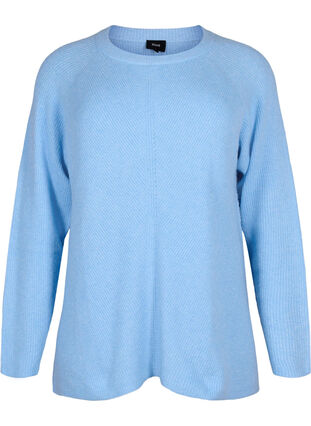 Melerad tröja med slits i sidan, Blue Bell/White Mel., Packshot image number 0