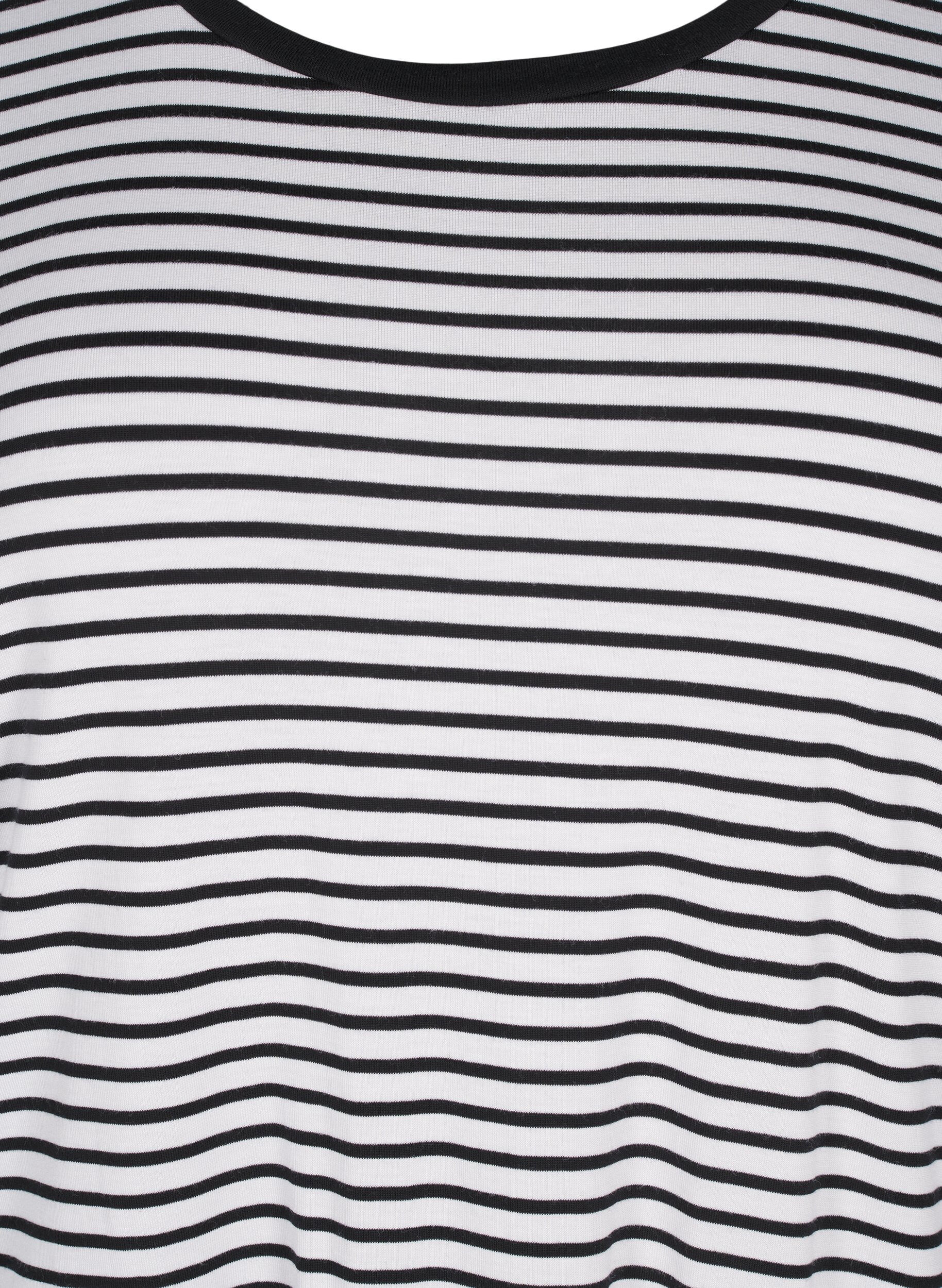 Zizzi Randig T-shirt i lyocell med rund hals, Svart, Packshot image number 2