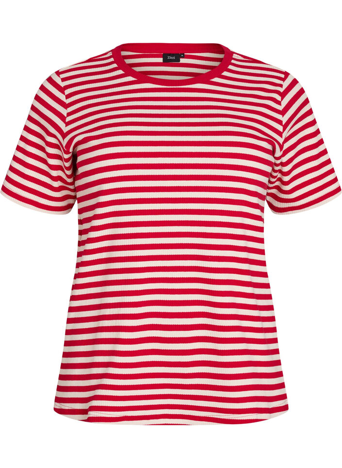 Randig t-shirt med ribbad struktur, R&ouml;d, Packshot image number 0