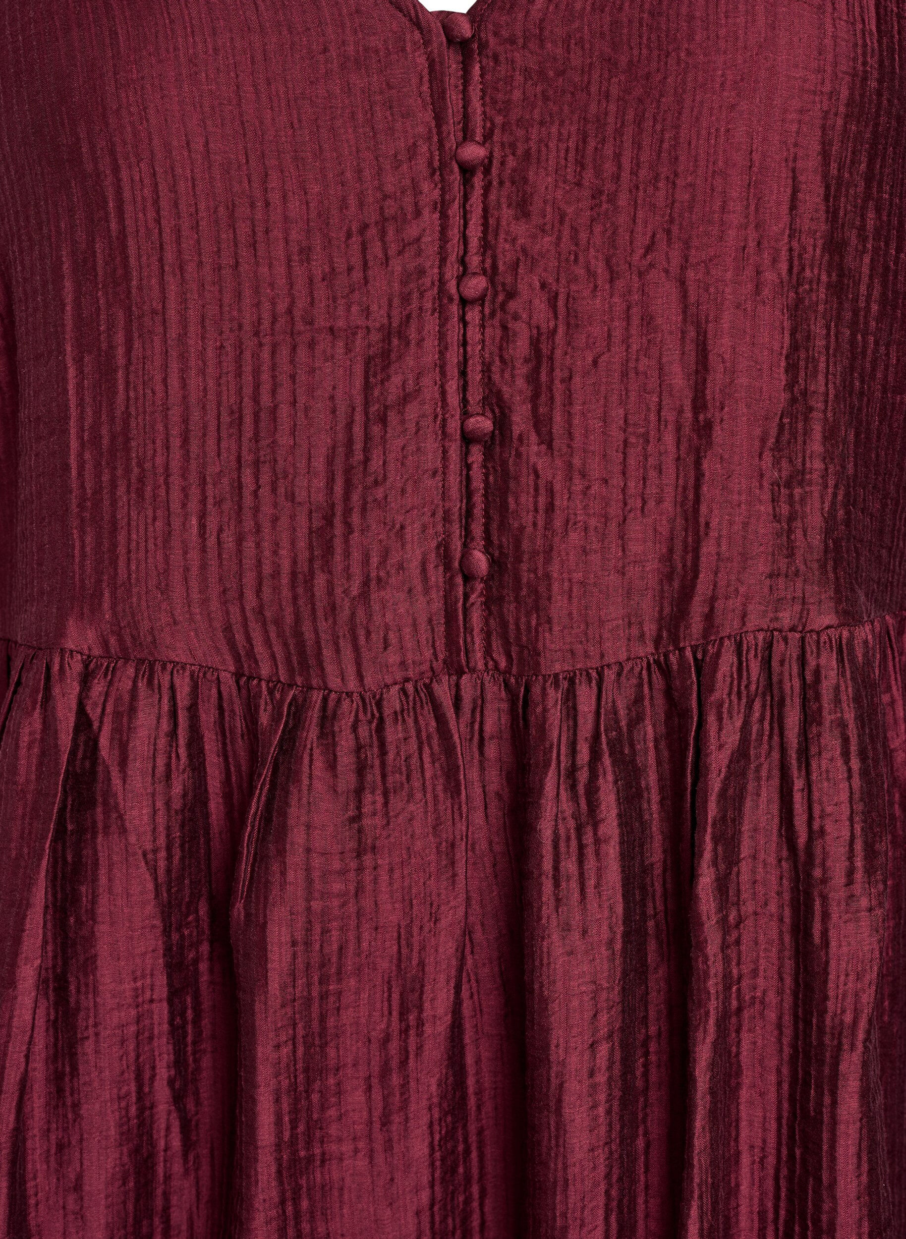 Zizzi Kort kl&auml;nning med textur och korta ballong&auml;rmar, R&ouml;d, Packshot image number 2