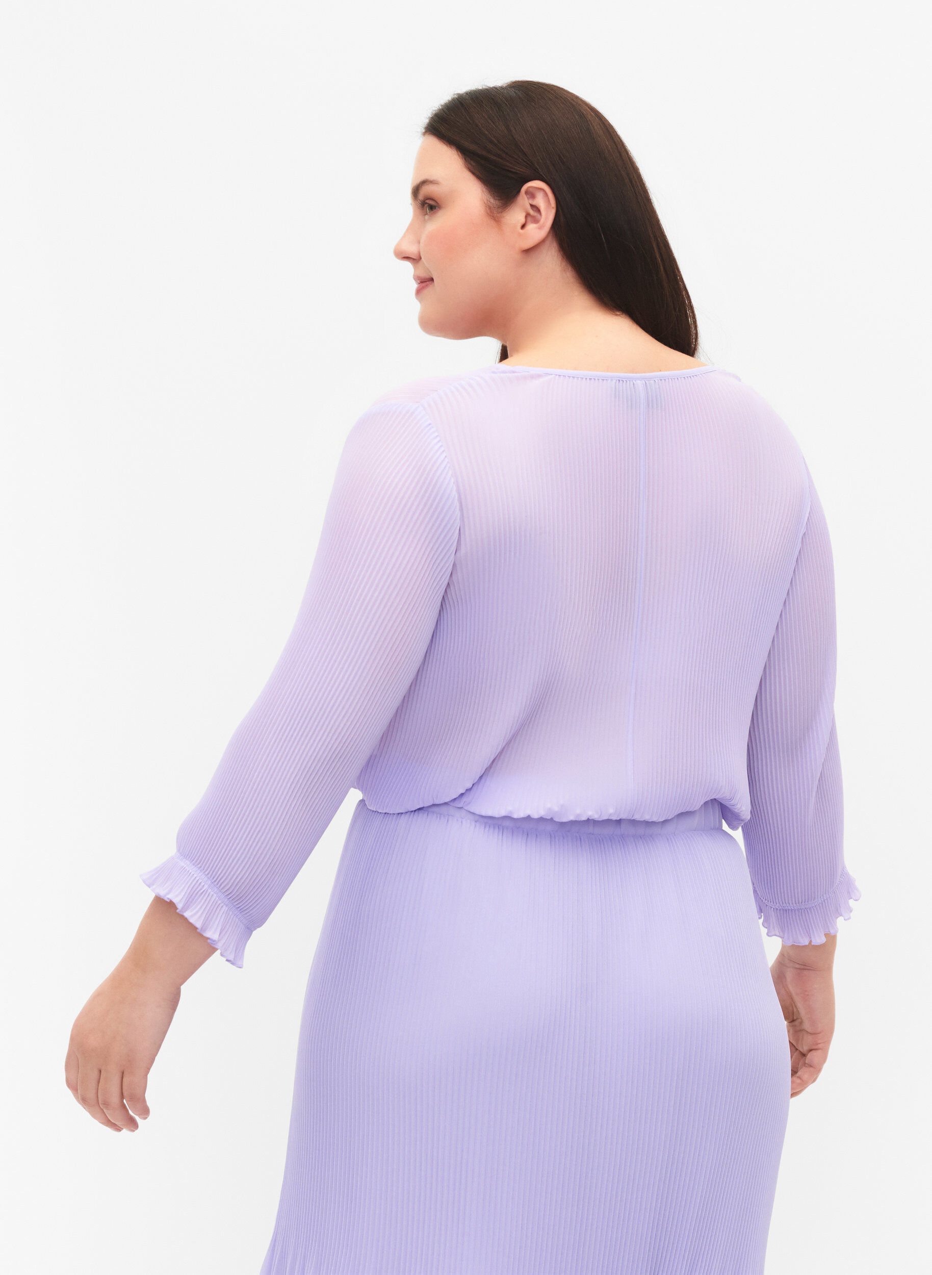 Zizzi Plisserad blus med 3/4-&auml;rmar, Lavender, Model image number 1