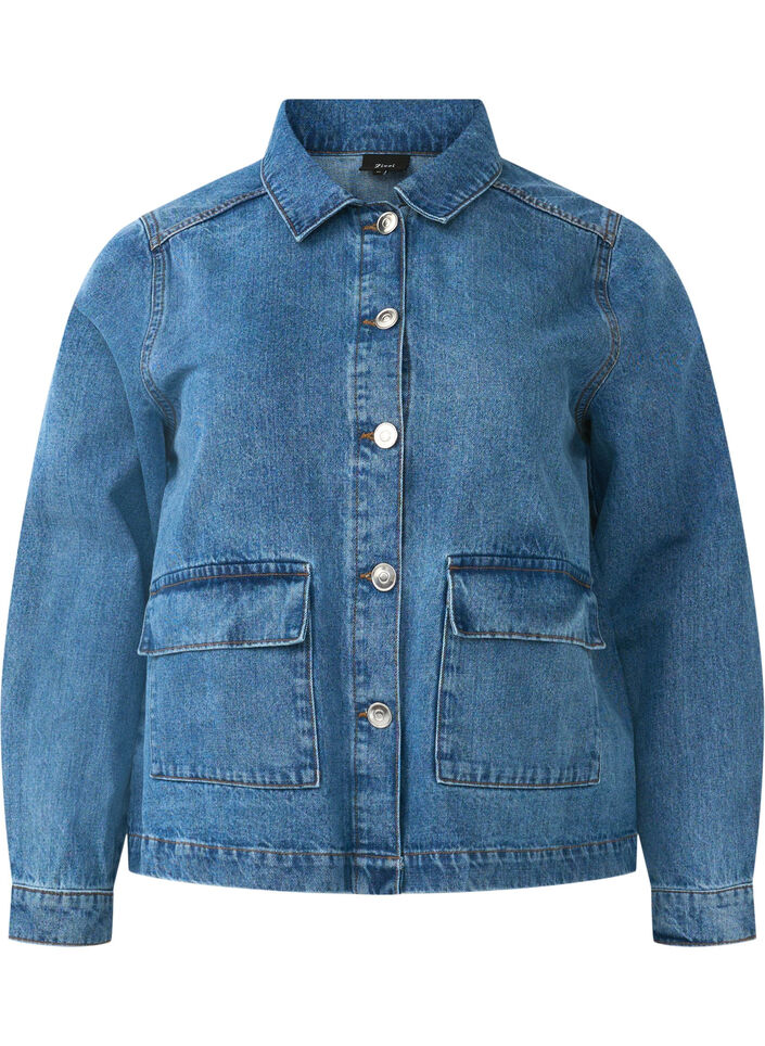 Skjortjacka i denim med fickor, Blue Denim, Packshot image number 0