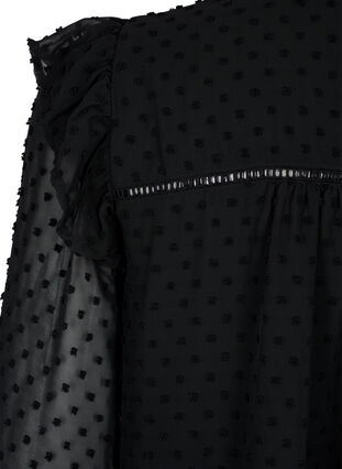 Skjortblus med volanger och prickig textur, Black, Packshot image number 3