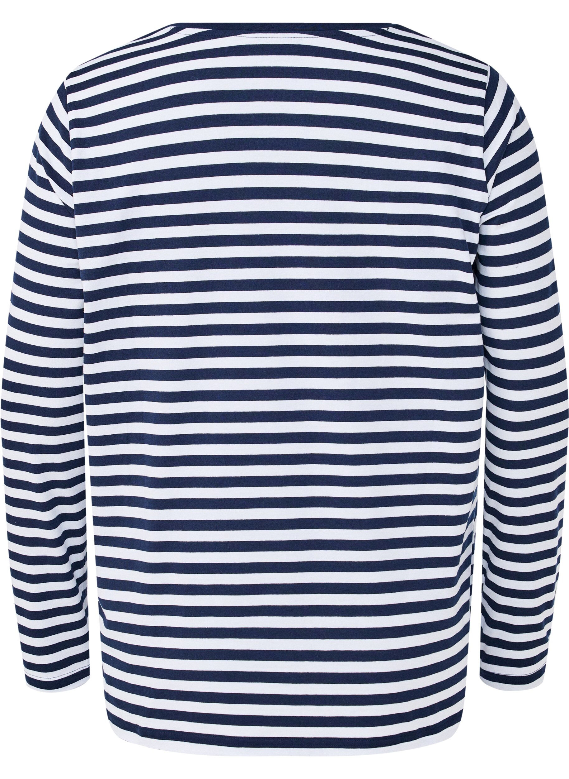 Zizzi Randig blus med motiv, White w.Navy Stripe, Packshot image number 1