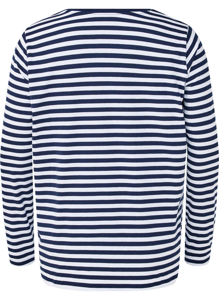 Randig blus med motiv, White w.Navy Stripe, Packshot image number 1