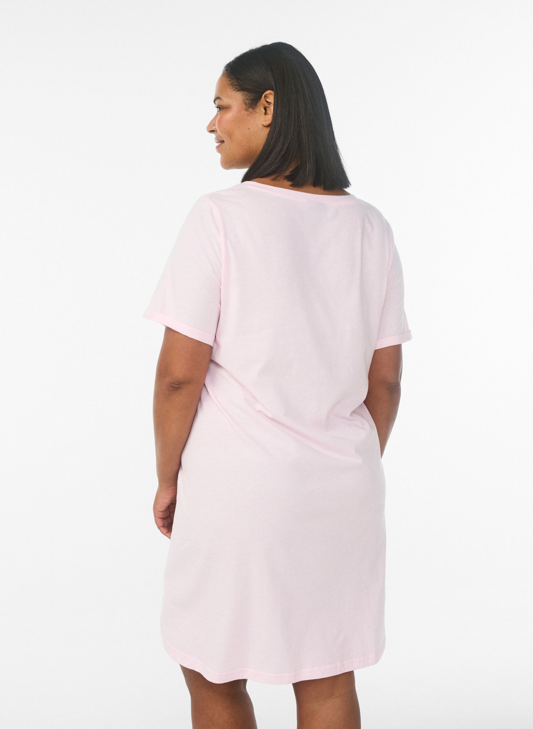 ZizziKort&auml;rmat nattlinne i ekologisk bomull, Rosa, Model image number 2