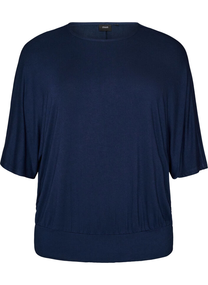 Blus i jersey med armb&aring;gsl&aring;nga ballong&auml;rmar, Bl&aring;, Packshot image number 0