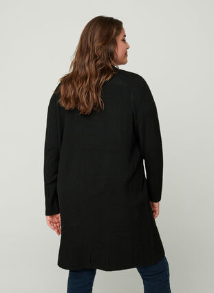 Lång stickad cardigan med fickor, Black, Model image number 1