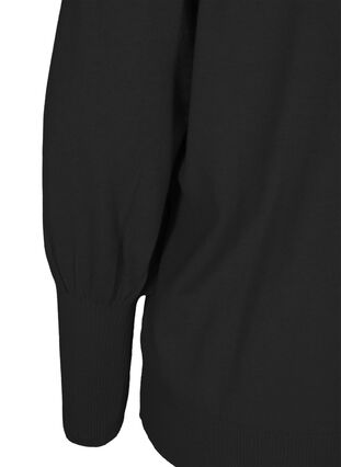 Stickad tröja med rund halsringning och ballongärmar, Black, Packshot image number 3