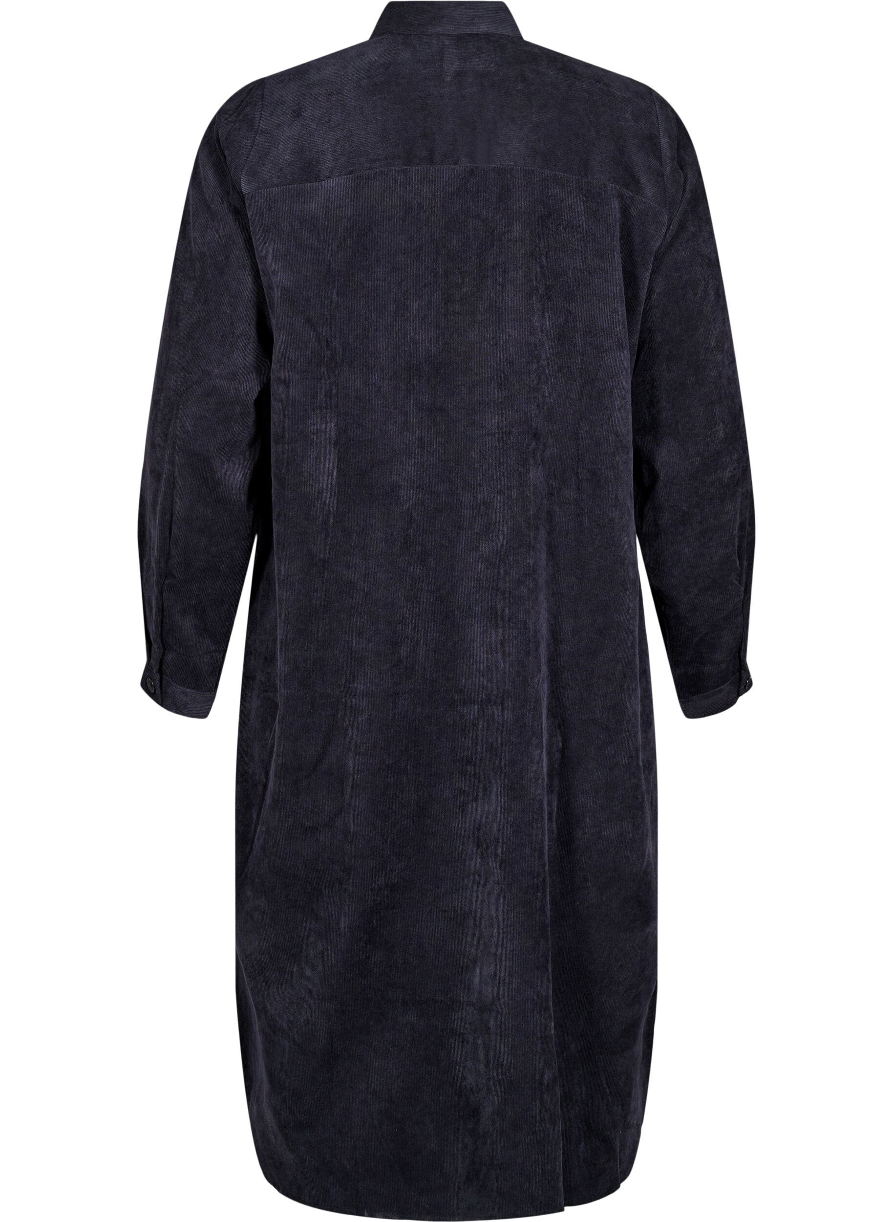 Zizzi L&aring;ng skjortkl&auml;nning i manchester med knappar, Black, Packshot image number 1