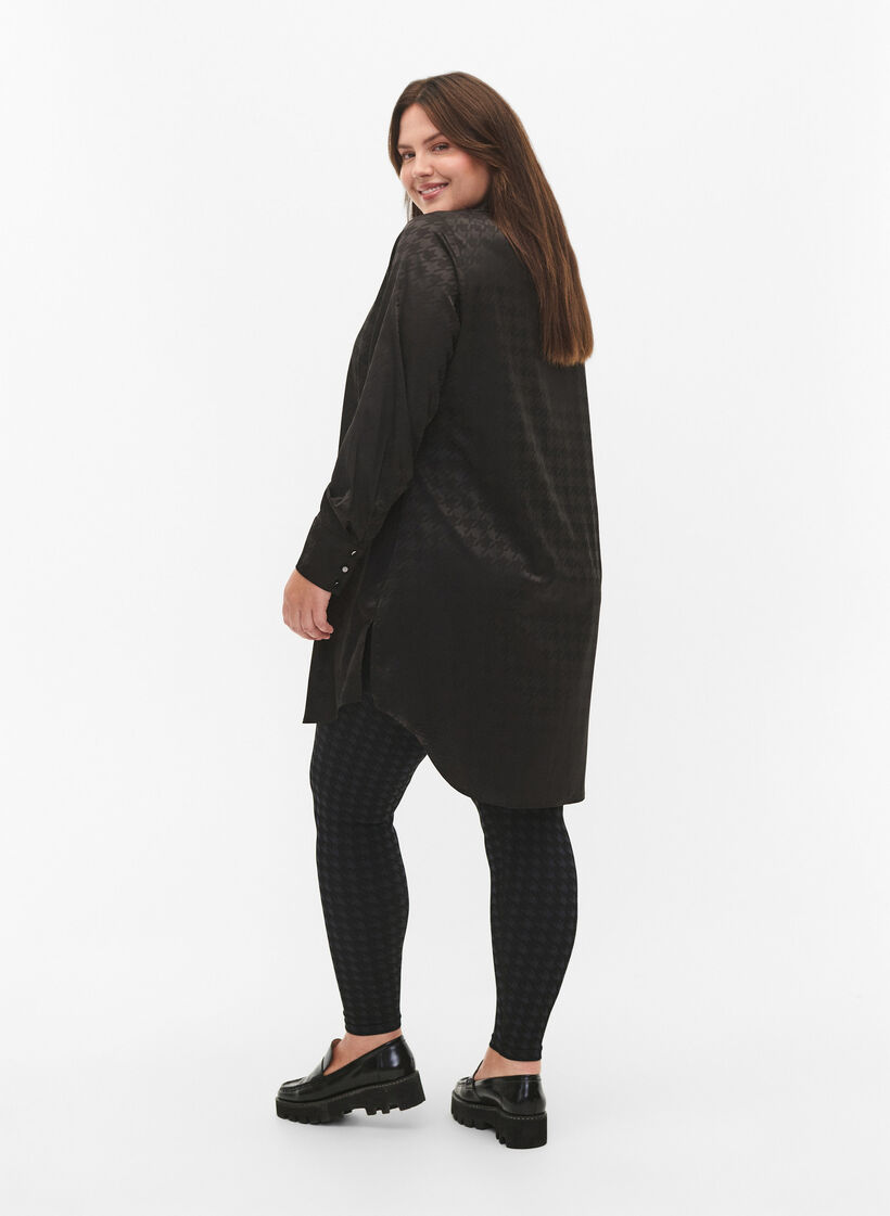 Hundtandsmönstrade leggings utan sömmar, Black w. Dark Grey, Model image number 1