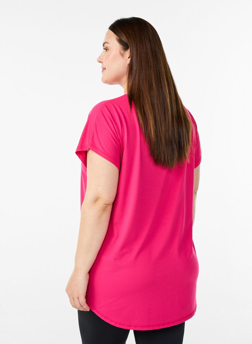Kort&auml;rmad tr&auml;ningstopp med v-hals, Rosa, Model image number 2