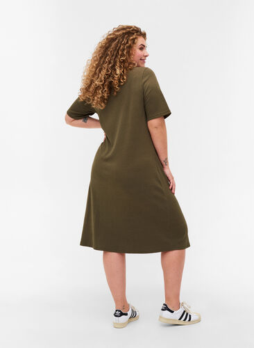 Ribbad klänning med korta ärmar, Ivy Green, Model image number 1