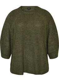 Ribbstickad tr&ouml;ja med 3/4-&auml;rm, Gr&ouml;n