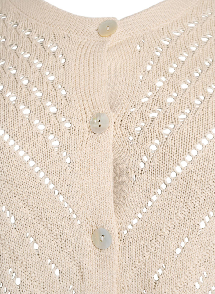 Kort stickad kofta med hålmönster, Sandshell, Packshot image number 2