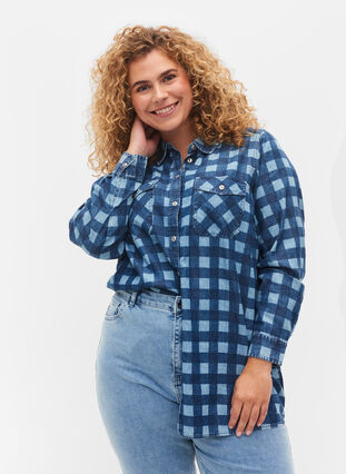 Bomullsskjorta i paisleymönster, Blue Check, Model image number 0