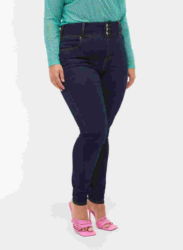 Super slim Bea jeans med extra hög midja, Unwashed, Model image number 3