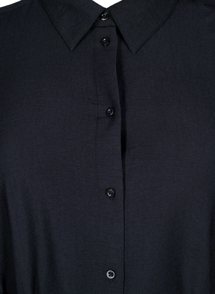 Skjortklänning med knytskärp och långa ärmar, Svart, Packshot image number 2