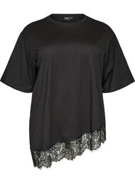 T-shirt med asymmetrisk spetskant, Svart