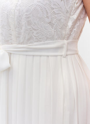 Ärmlös klänning med spets och veck, Star White, Model image number 3