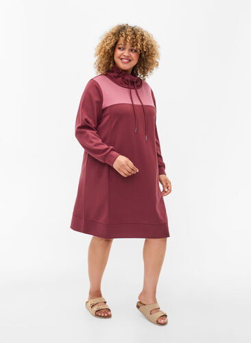 Sweatshirtklänning med colour block, Red Mahogany/RoseBr., Model image number 2