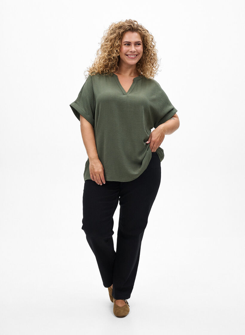 L&ouml;s blus med korta &auml;rmar, Gr&ouml;n, Model image number 1