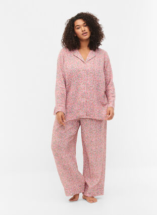 Pyjamasskjorta i bomull med blommönster, Powder Pink, Model image number 2