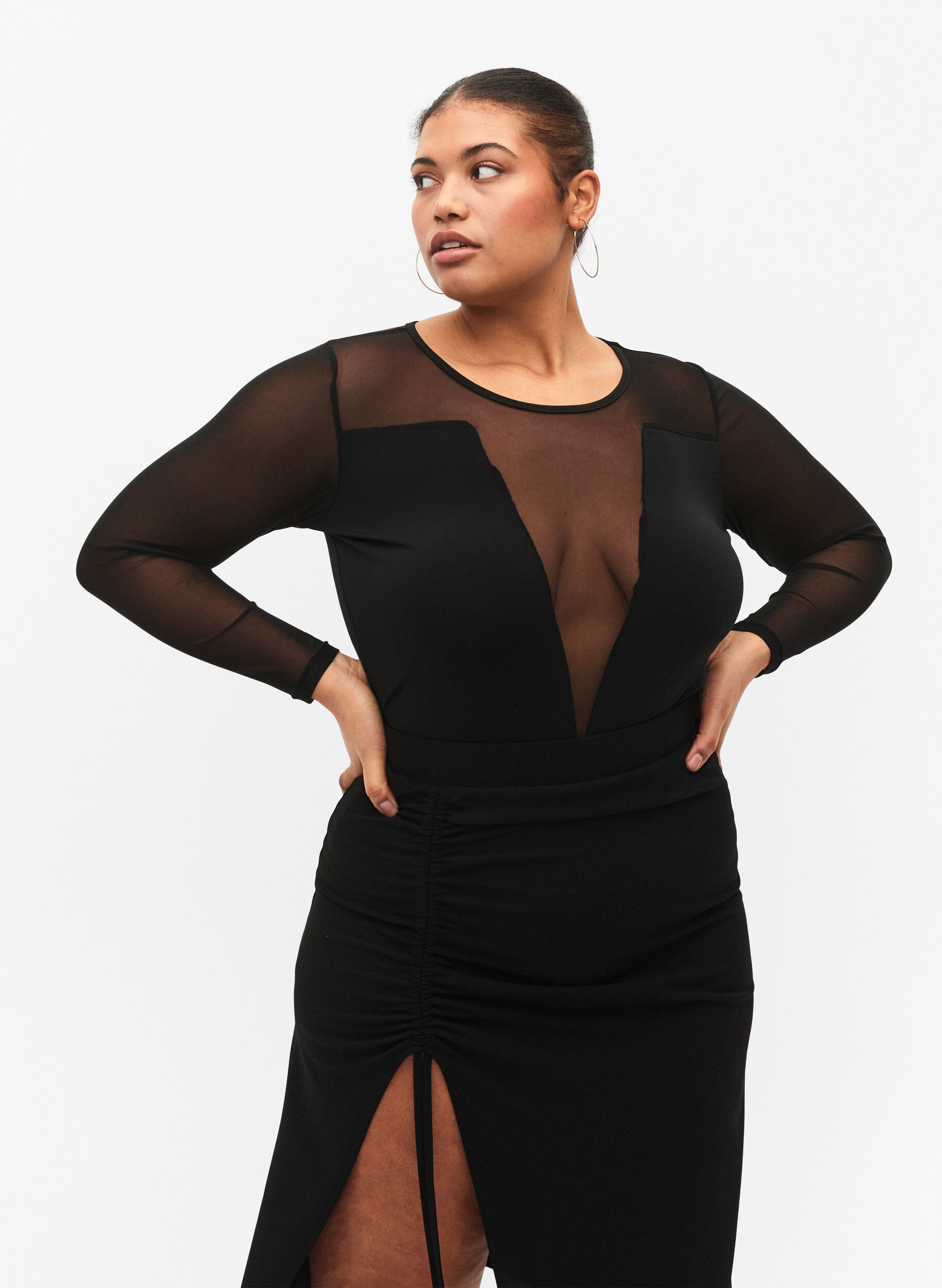 Zizzi Kroppsn&auml;ra body med mesh, Black, Model image number 0