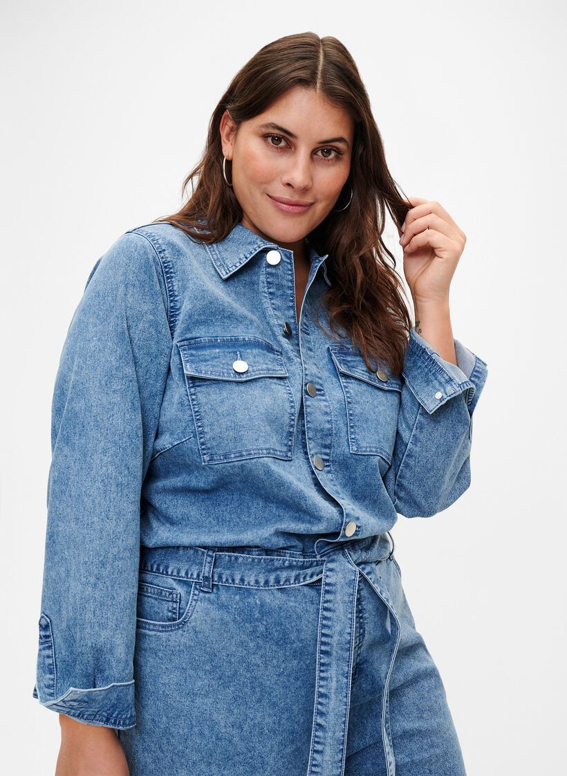Långärmad jumpsuit i denim, Light Blue Denim, Model image number 2